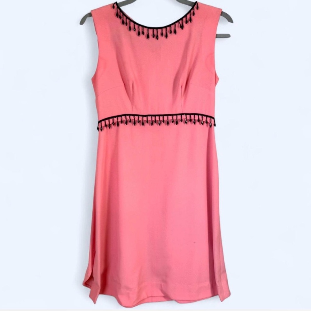 Vintage 60s 1960s Beaded Fringe Pink Handmade Sleeveless Dress Party